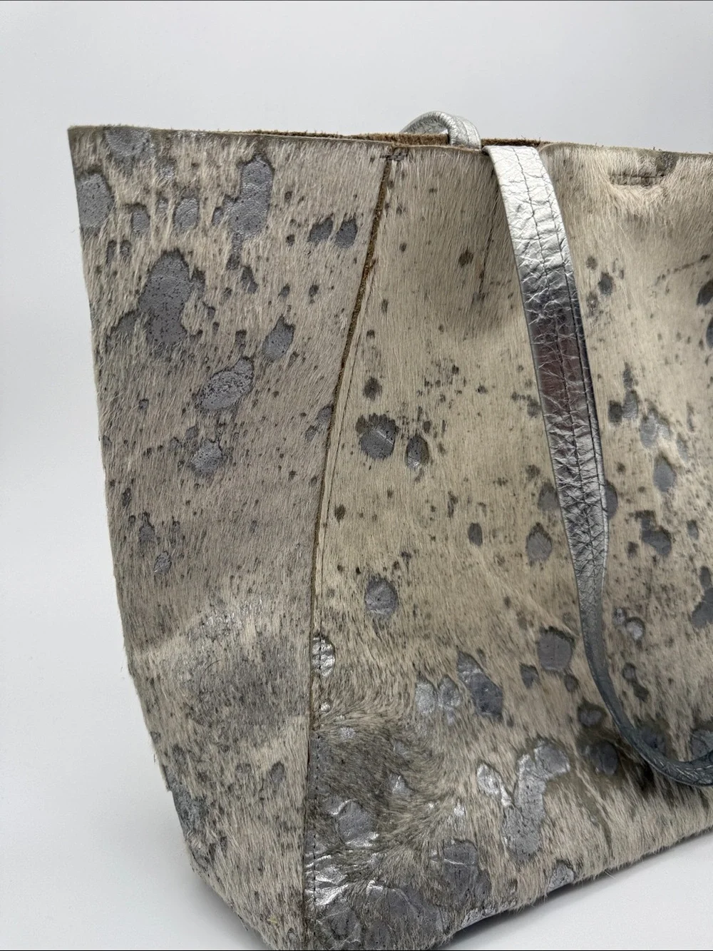 Streets Ahead Metallic Silver Cowhide Leather Oversized Tote